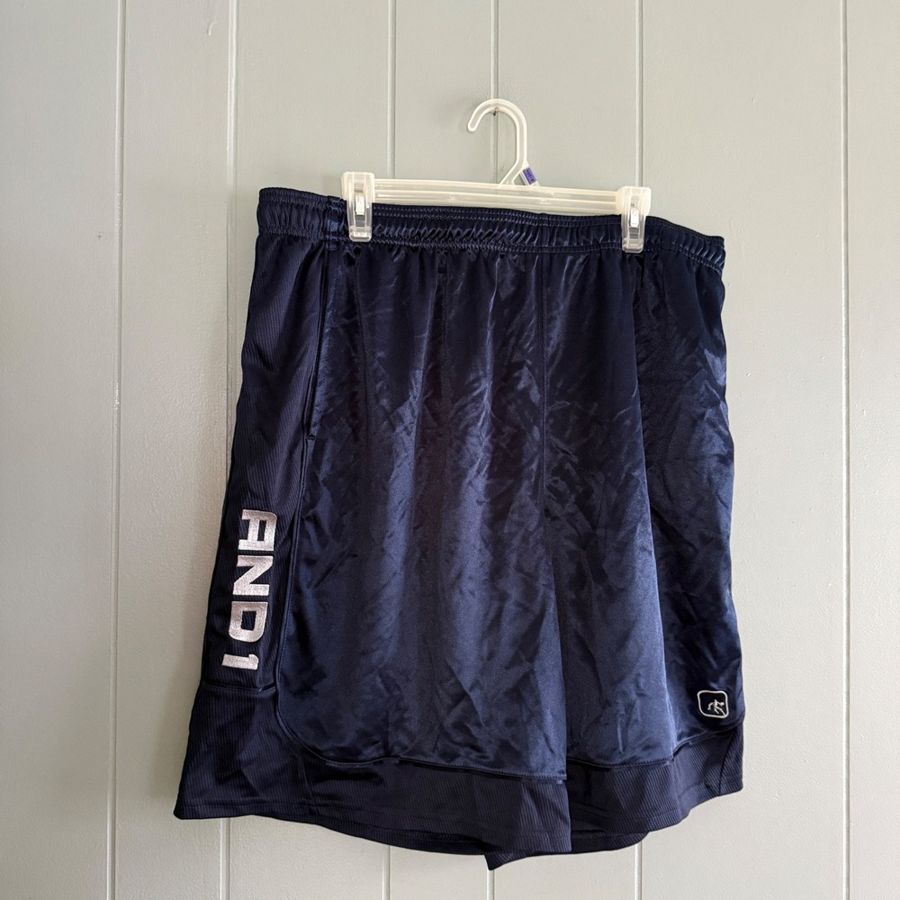 AND1 Mens‎ 2XL Navy Blue Basketball Shorts Athletic Mesh Shiny Glossy Baggy